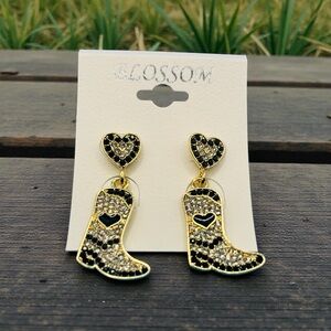 Gold and Black Heart Cowboy Boot Earrings